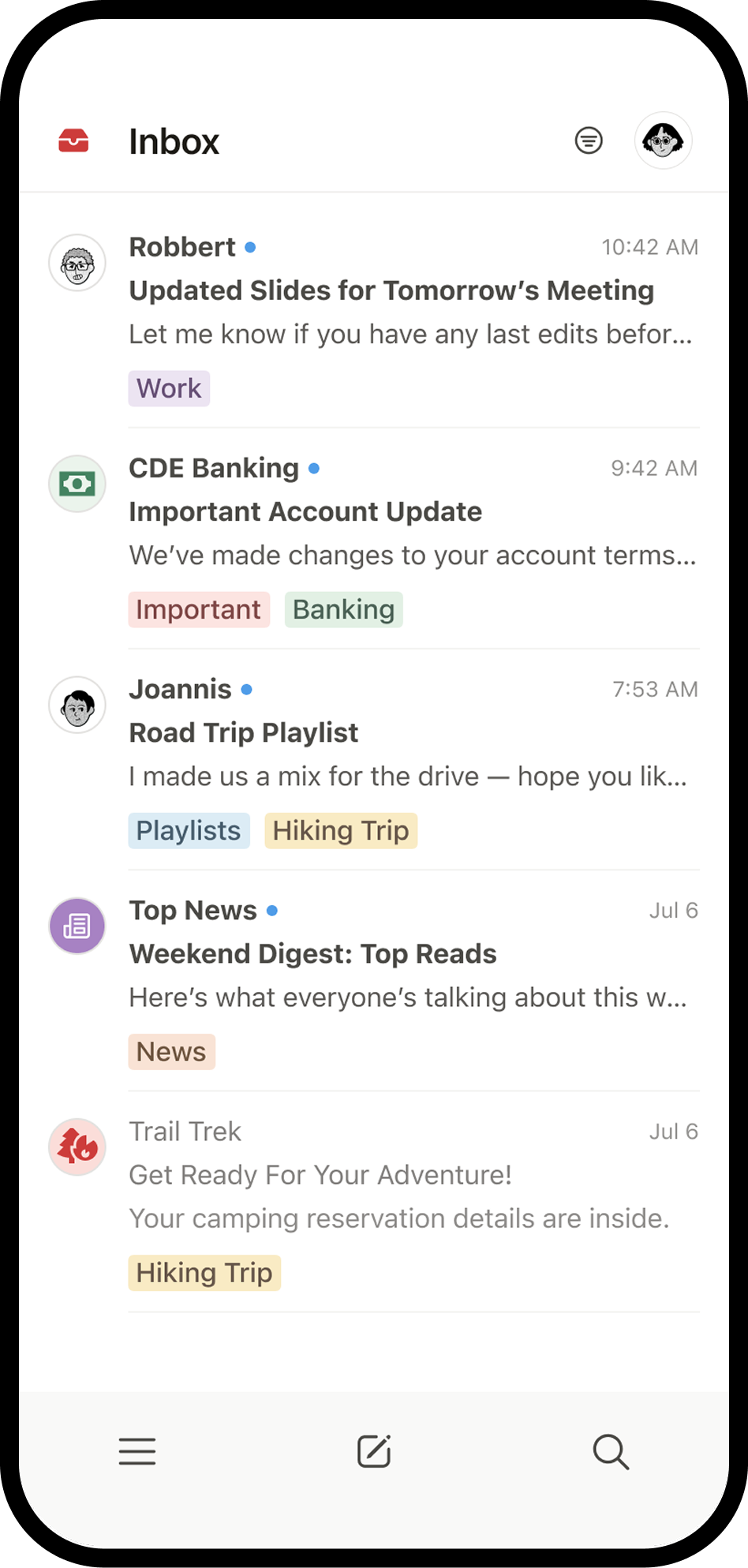 A screenshot of Notion Mail on mobile